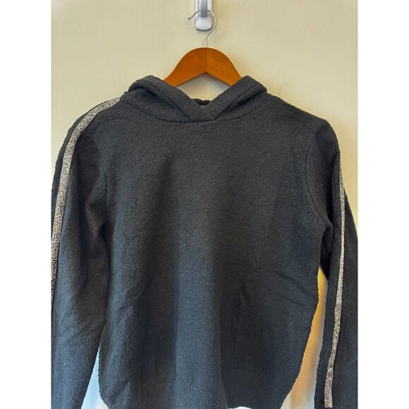 Aqua Black Hooded Sweatshirt with Rhinestone Embellished Sleeves Size Medium - Picture 4 of 6